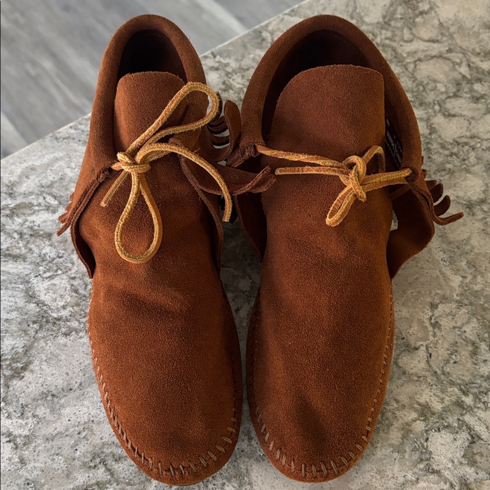 Brown Suede Moccasins with Fringe - Picture 2 of 4